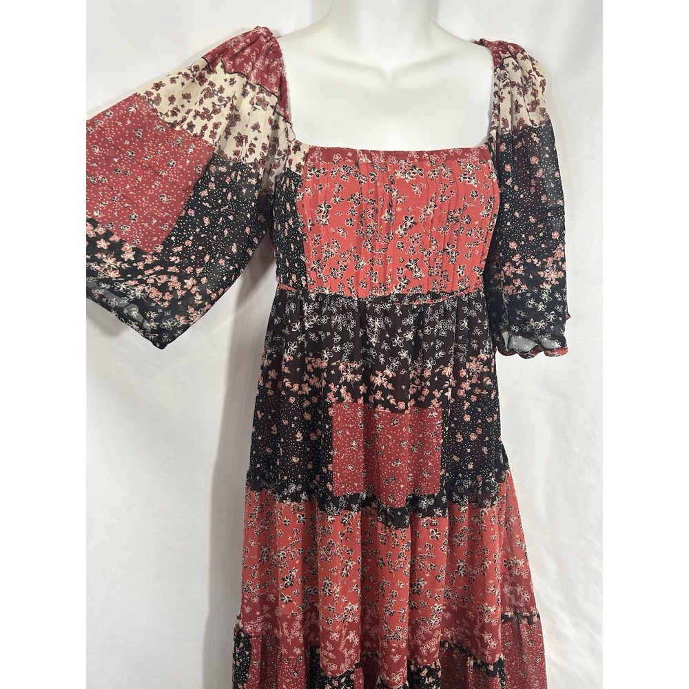 Forever 21 Women's Smocked Midi Dress Size‎ M Patchwork Boho Prairie Cottagecore - Picture 3 of 14
